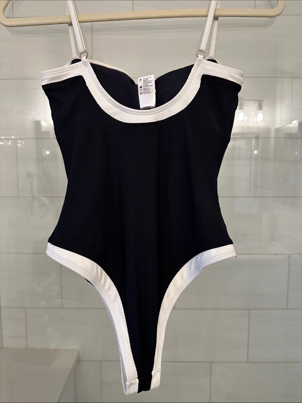 l*space Black One-Piece Swimsuit with Cream Trim Straps - Picture 4 of 8